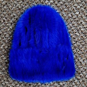 SALE Royal Blue Knitted Mink Fur Stretch Beanie